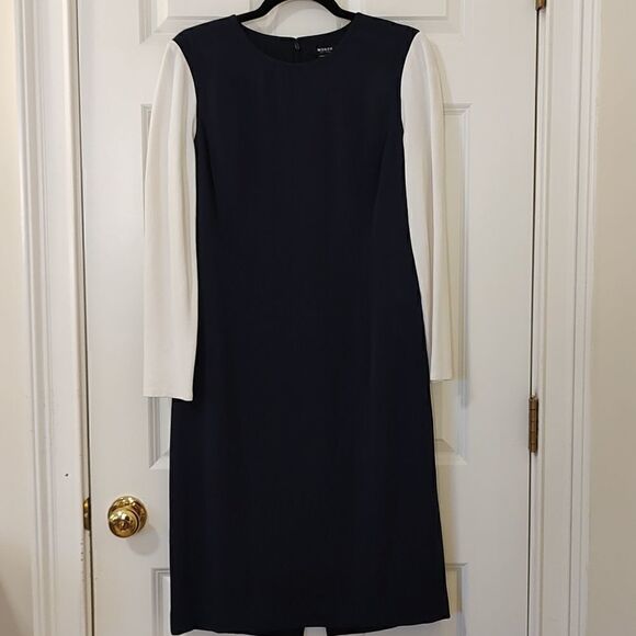 Worth Dresses & Skirts - Worth New York Navy Blue/Ivory Jewel Neck Midi Dress Size 12